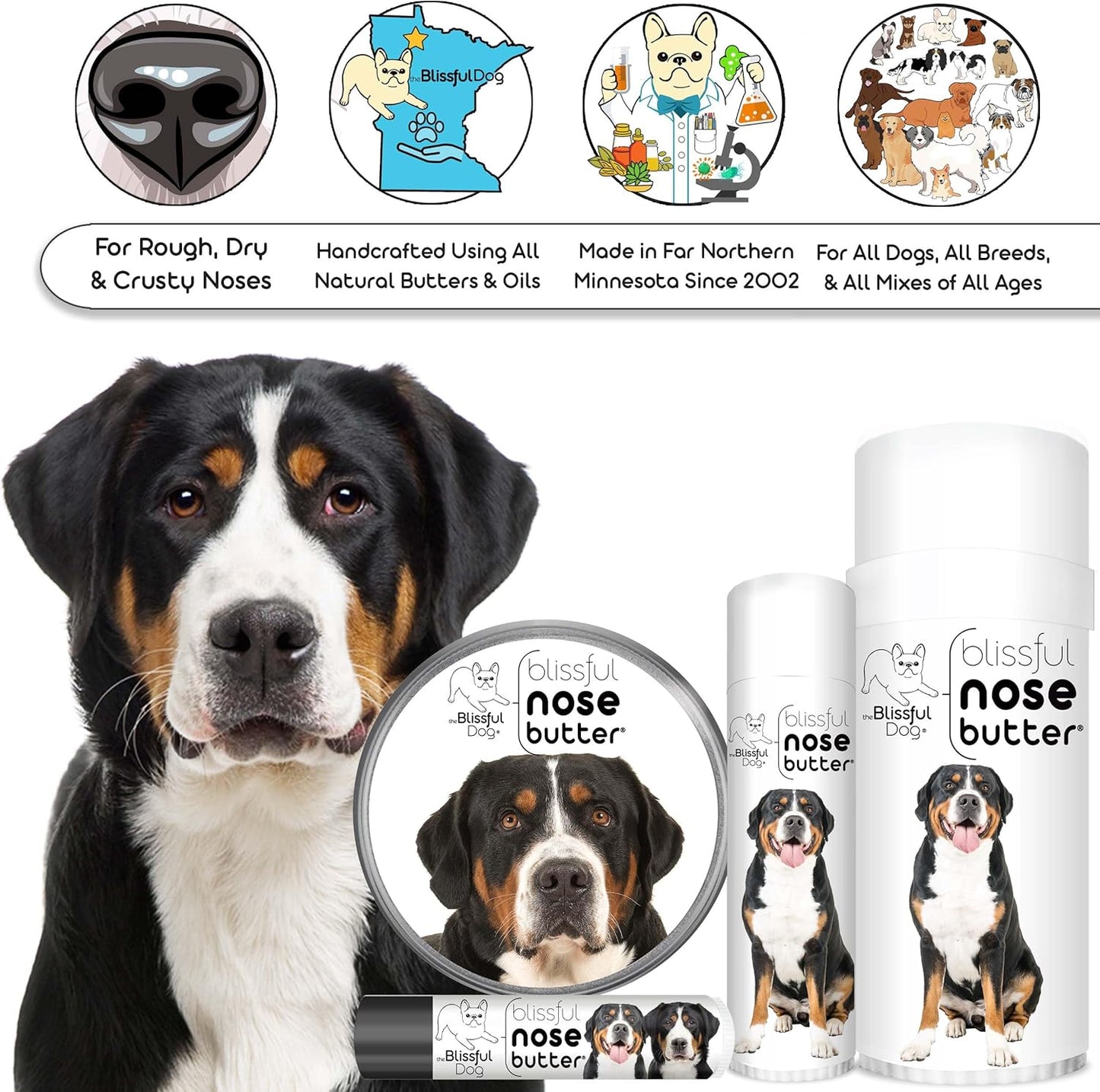 The Blissful Dog Greater Swiss Mountain Dog Unscented Nose Butter - Dog Nose Butter, 4 Ounce