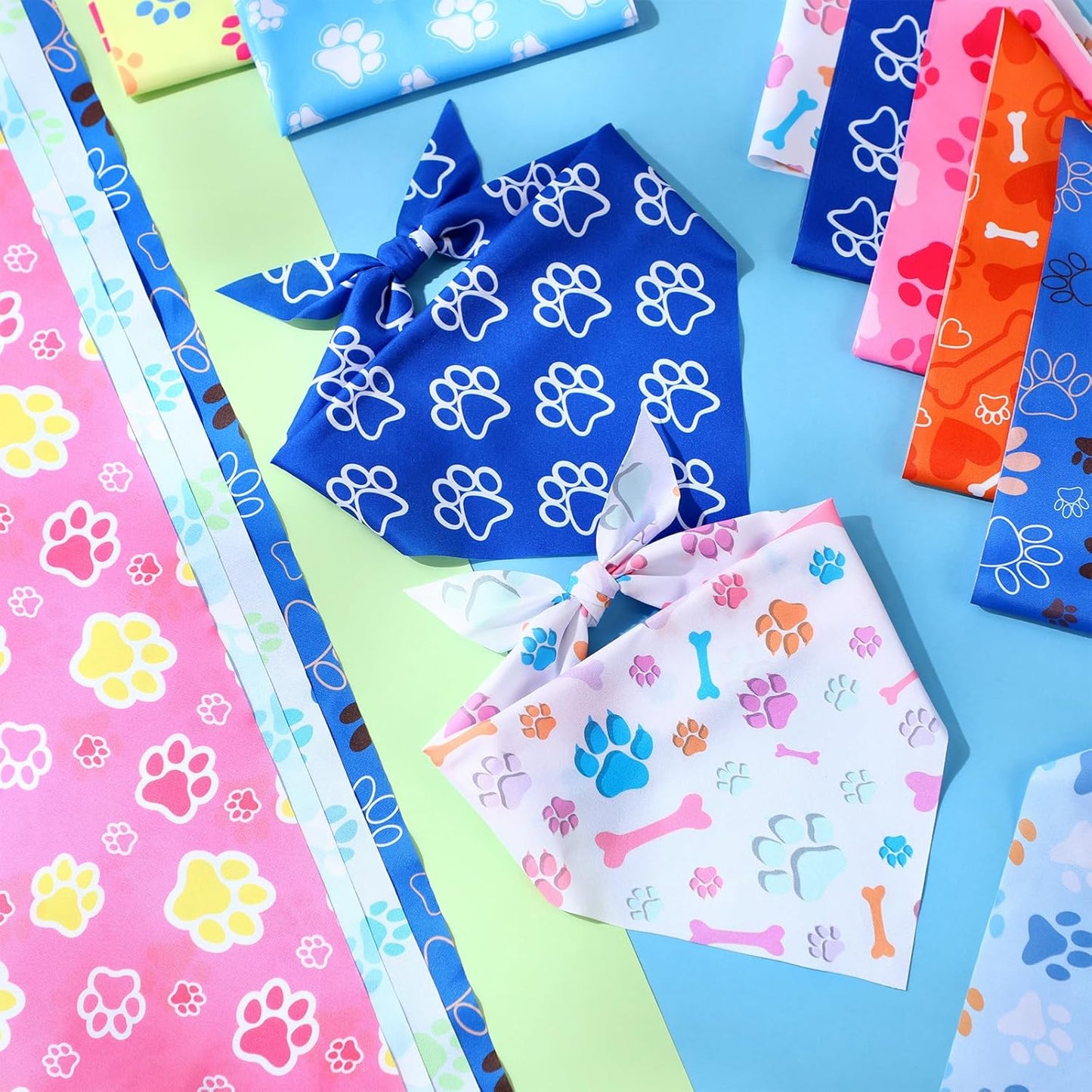 Weewooday 50 Pcs Paw Print Dog Bandanas Bulk for Dogs Soft Bibs Adjustable Triangle pet Bandana for Small Medium Large Costume(Paw Pattern, 25.6 x 17.7 x 17.7 Inch)