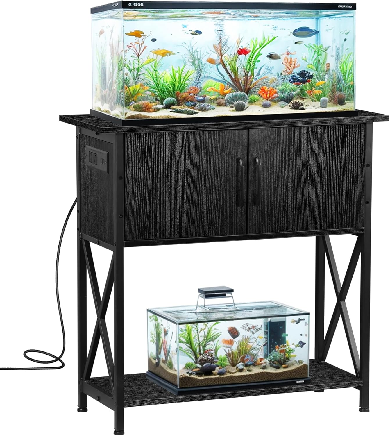 ZENY 20-29 Gallon Fish Tank Stand with Cabinet for Fish Tank Accessories Storage, Metal Double Aquarium Stand, 30.71''L x 12.6''W Tabletop, 330LBS Capacity