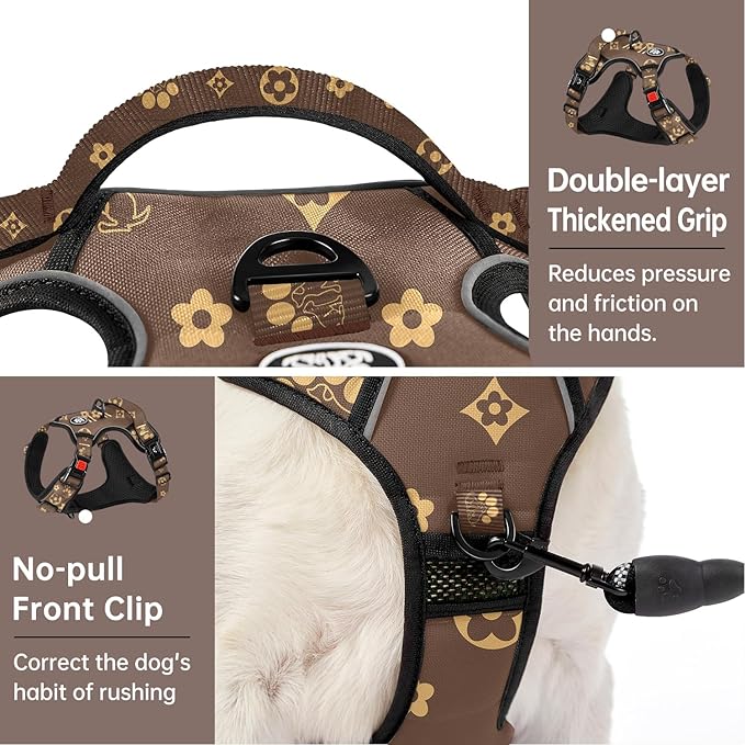 IVY&LANE No Pull Dog Harness with Leash Set, Reflective No Choke Pet Vest,Adjustable Oxford Dog Vest Harness with Easy Control Handle for Medium Dogs (Dark Brown,M)