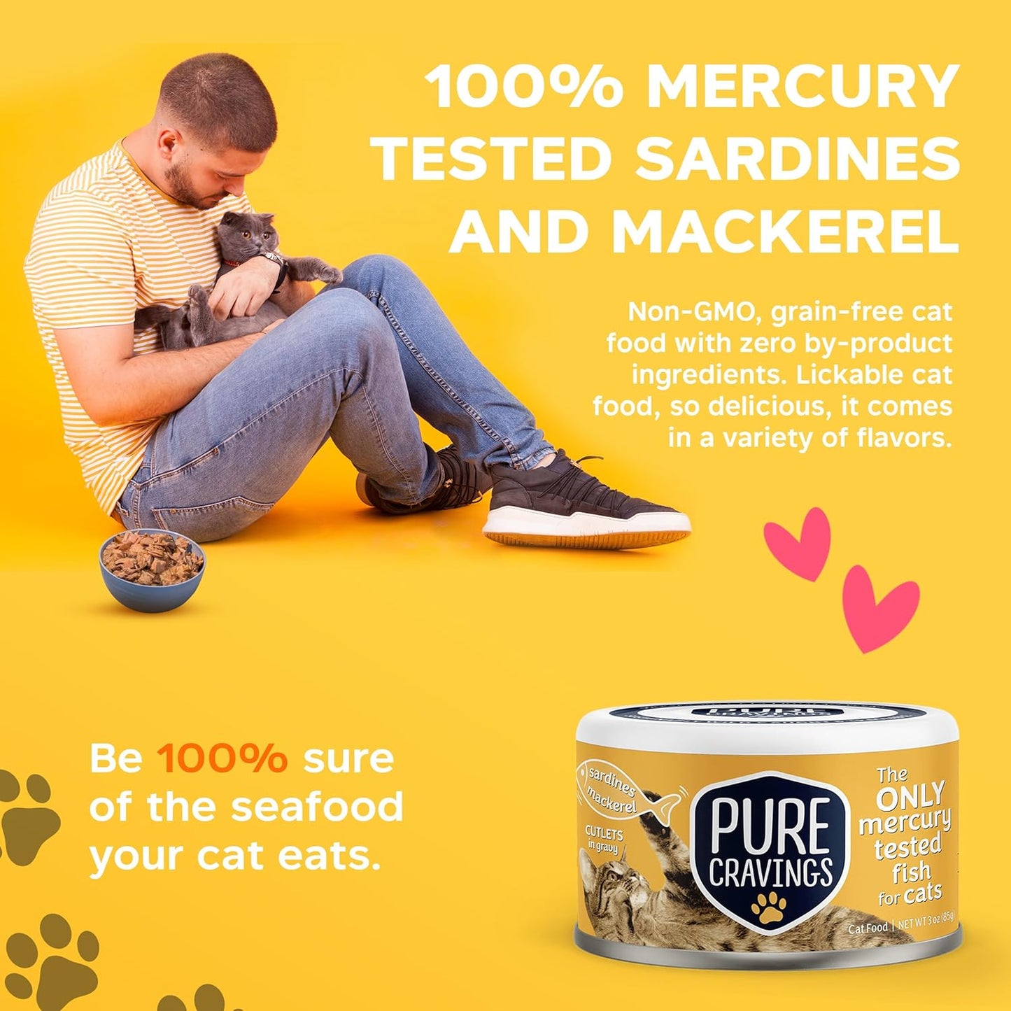 Wet Cat Food Canned Mackerel and Sardine Cutlets in Gravy, Every Catch is Mercury Tested, Moist Can Fish for Cats, Grain-Free, Protein, Non-GMO, Pack of 12