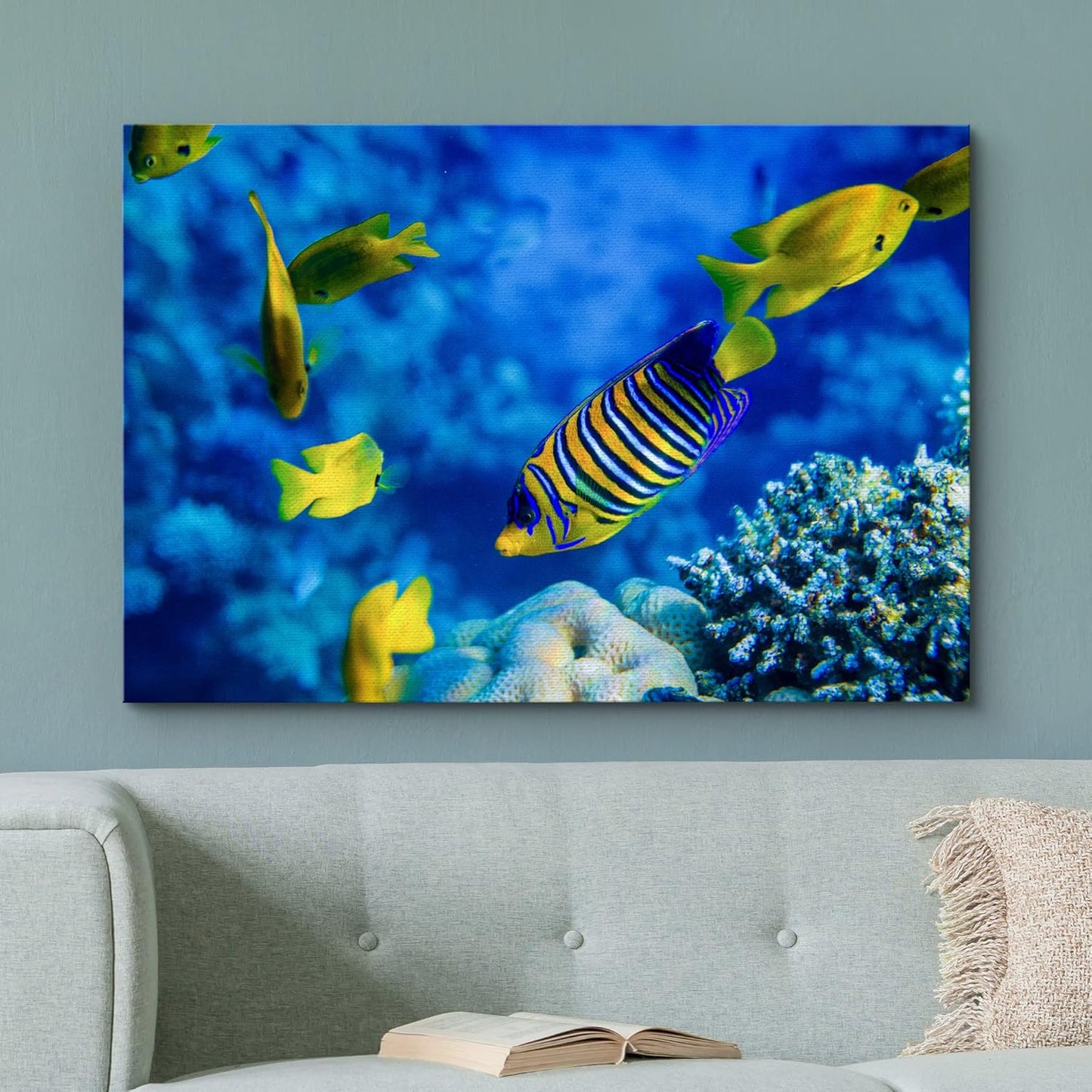 wall26 Canvas Print Wall Art Striped Yellow Tropical Fish Coral Reef Sea Nature Animals Photography Realism Rustic Scenic Landscape Wilderness Colorful for Living Room, Bedroom, Office - 12"x18"