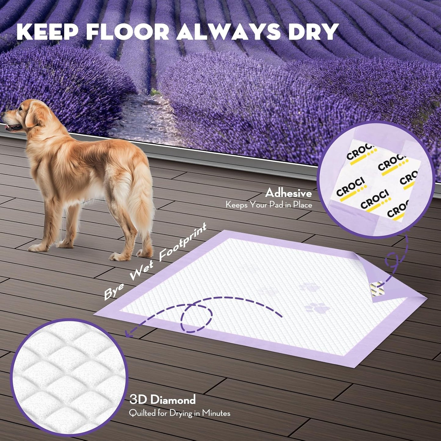 CROCI Dog Pads Extra Large 36x36in, Puppy Pads with Adhesive Tabs Super Absorbent Up to 11 Cups, Disposable (100 Counts)