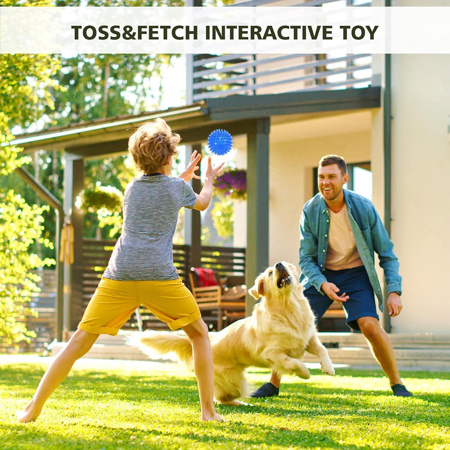 petizer Dog Toy Balls, 3-Pack Squeaky, Floating, Spiky, Interactive Fetch, Chew for Small Medium and Large Dogs, Waterproof, 2.5/3.5in