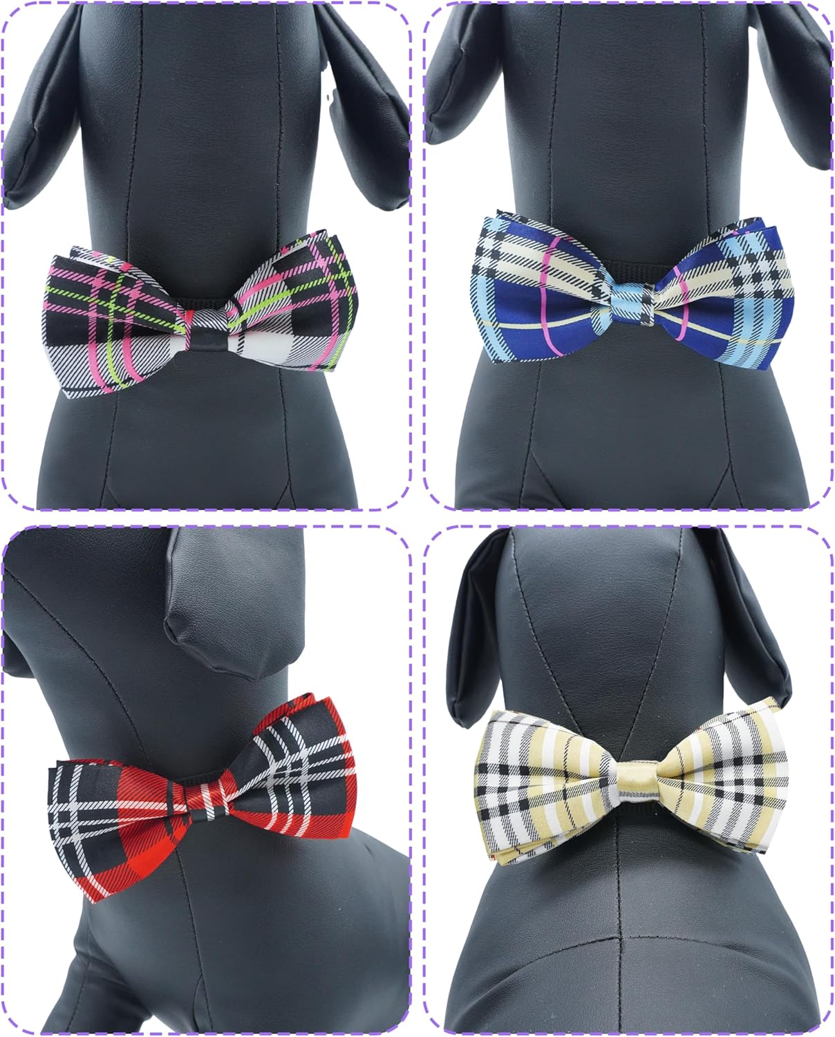 PET SHOW 8 Pack Plaid Big Dogs Collar Bow Ties for Medium Large Dogs Collar Charms Accessories Slides Attachment Bowties for Birthday Wedding Parties Assorted