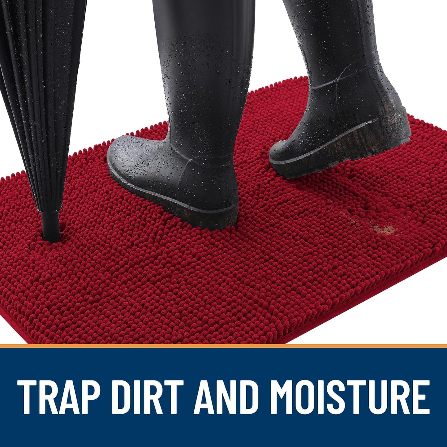 OLANLY Dog Door Mat for Muddy Paws 70x24, Absorbs Moisture and Dirt, Absorbent Non-Slip Washable Doormat, Quick Dry Chenille Mud Mat for Dogs, Entry Indoor Entryway Carpet for Inside Floor, Red