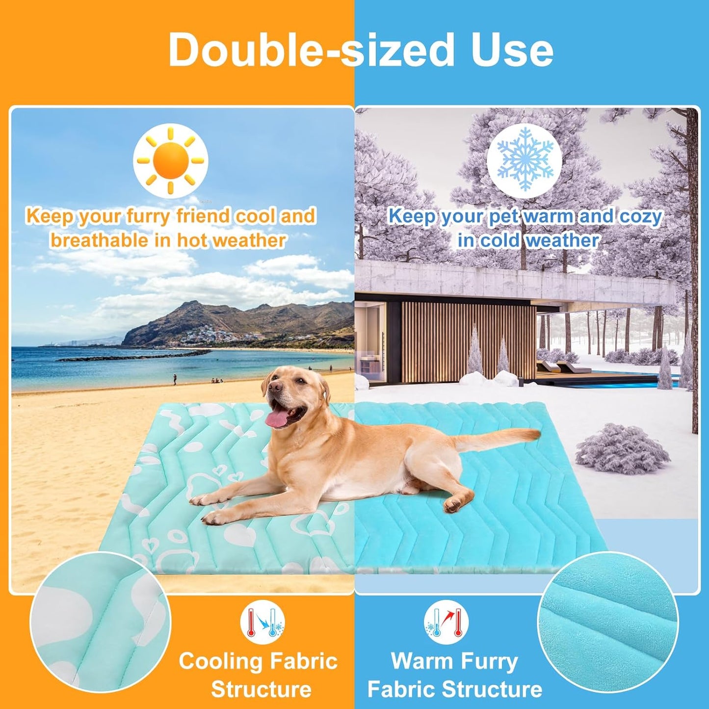 BEAUTYZOO Upgrade Dog Cooling Mat Extra Large, Reversible Self-Cooling Mat for Dogs, Thicken Pet Ice Cool Pad Blanket for Summer Kennel Sofa Bed Floor Car Seat, Machine Washable&Foldable, 36"x23"