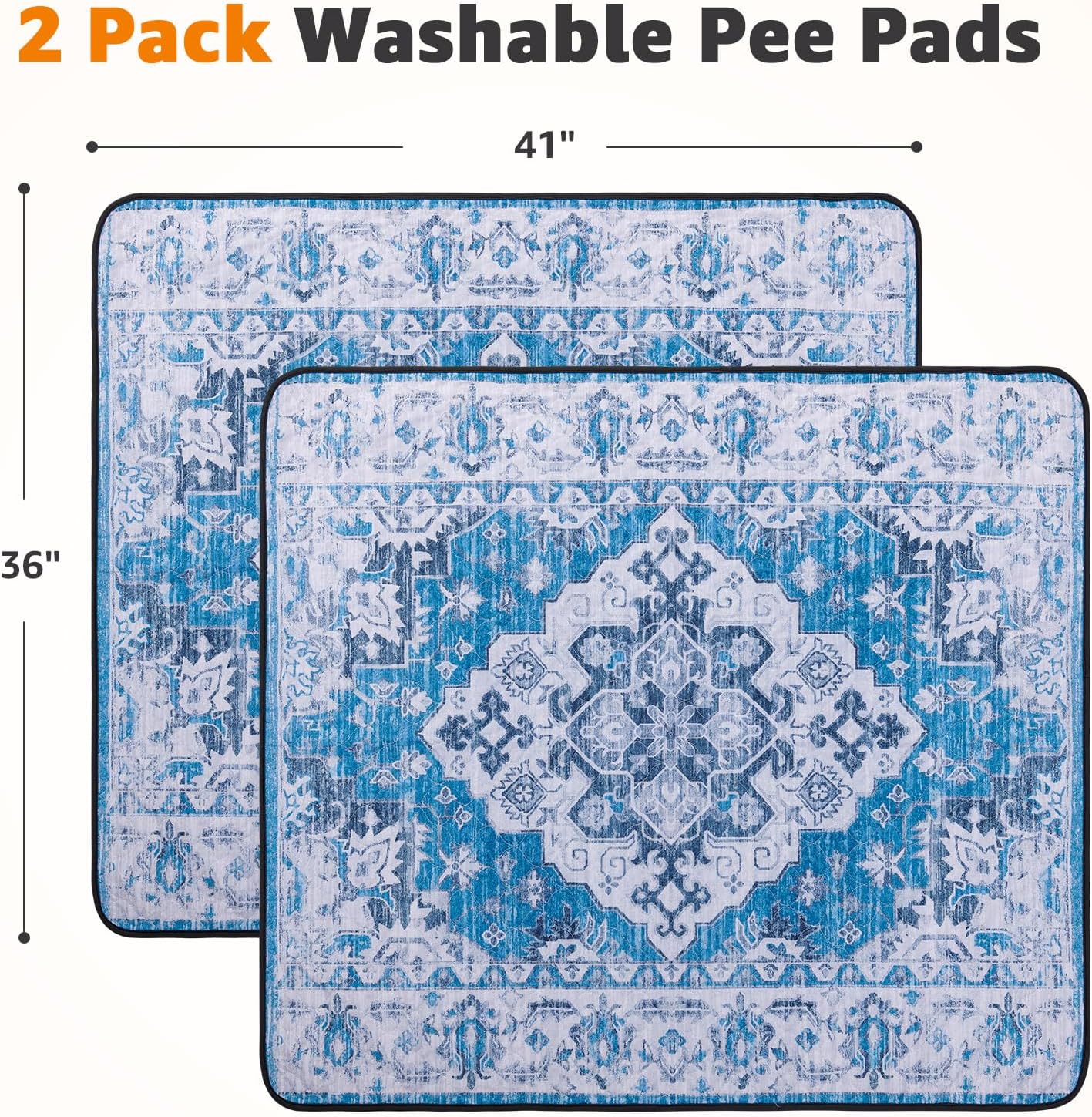 LOOBANI Washable Pee Pads for Dogs, 2 Pack Super Absorbent Reusable Puppy Pads Leakproof Dog Traning Pads, Waterproof Non-Slip Whelping Pad for Floor, Playpen, Crate, Couch-36 x41 (Blue)