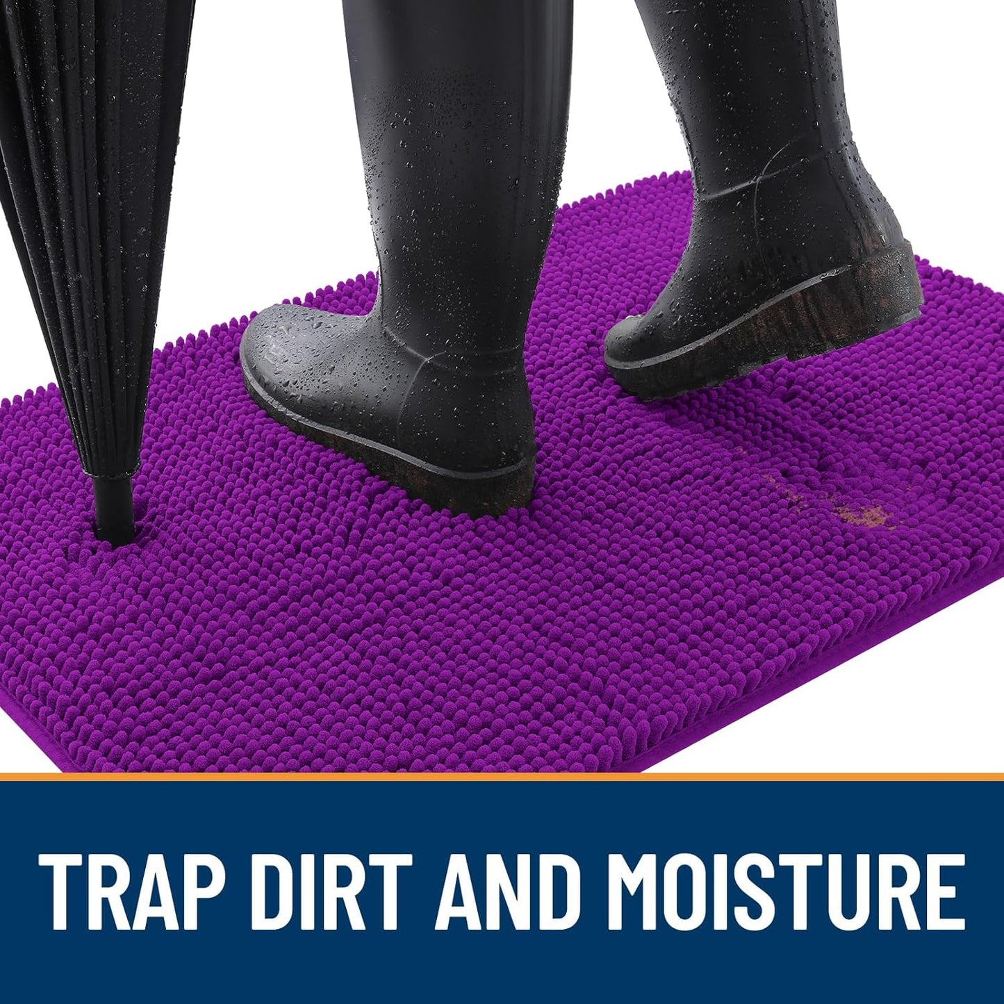 OLANLY Dog Door Mat for Muddy Paws 59x32, Absorbs Moisture and Dirt, Absorbent Non-Slip Washable Doormat, Quick Dry Chenille Mud Mat for Dogs, Entry Indoor Entryway Carpet for Inside Floor, Purple