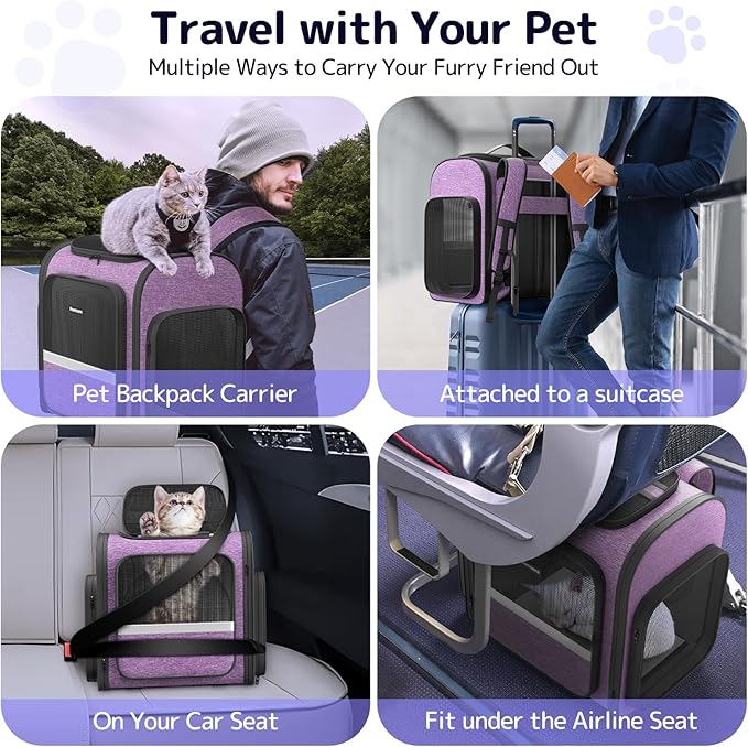 Pawtners Cat Carrier Backpacks Expandable Cat Backpack with Breathable Mesh, Pet Carrier Backpack for Cats Small Dogs Puppies Up to 18 Lbs, Dog Carrier Backpack for Travel Hiking Camping Outdoor