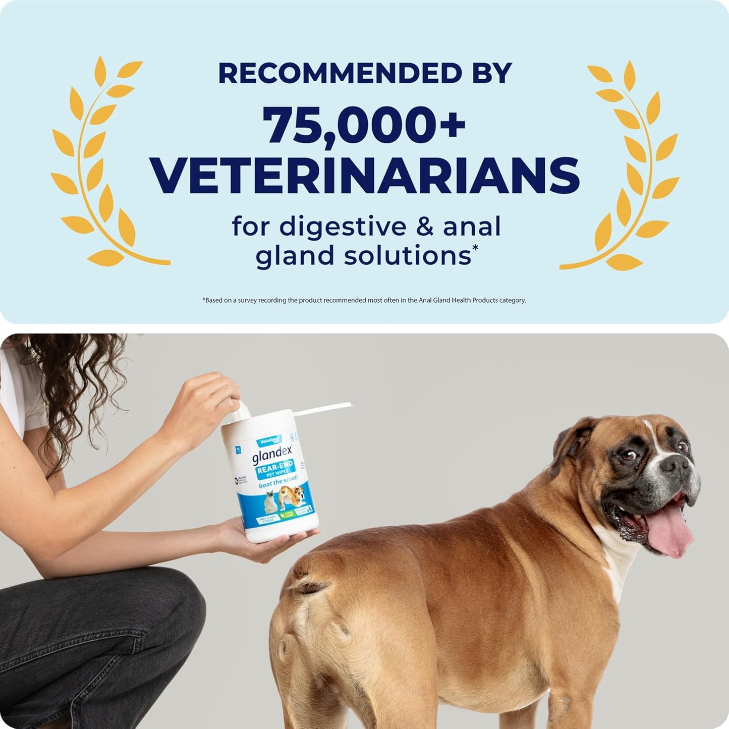 Vetnique Labs Glandex Dog Wipes for Pets Cleansing & Deodorizing Anal Gland Hygienic Dog & Cat Wipes with Vitamin E, Skin Conditioners and Aloe (75ct)