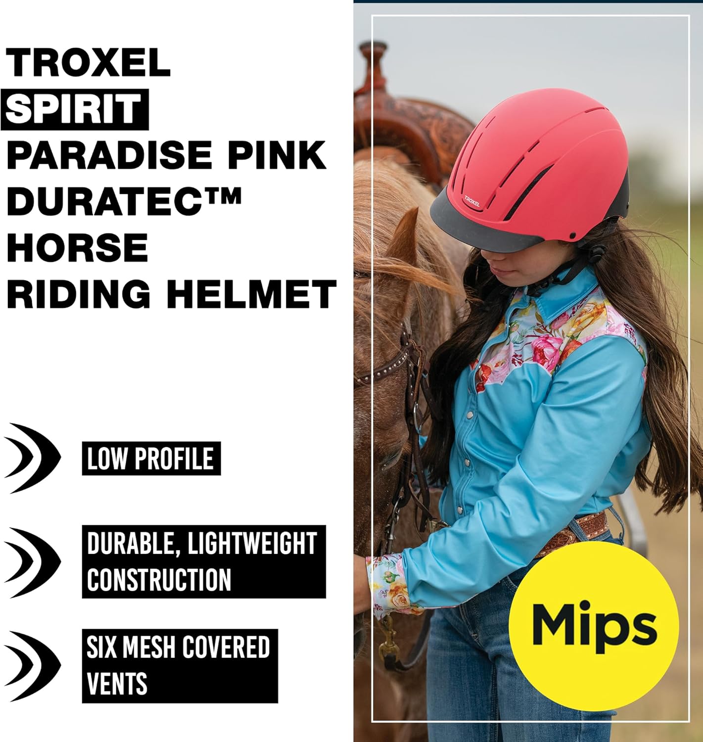 Troxel Spirit MIPS Technology Full Coverage Horse Riding Helmet, Horseback Riding Gear for Equestrians, Extra Small/Youth (6-1/4-6-1/2), Pink Duratec