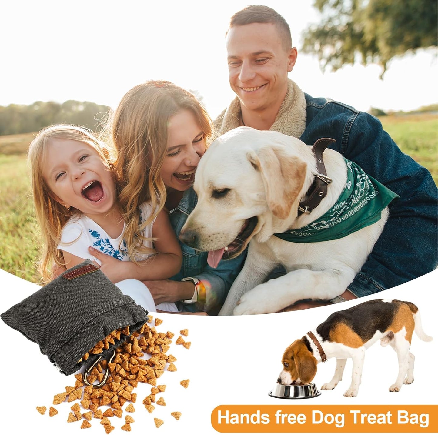2PC Dog Treat Pouch,Dog Training Treat Reward Bag,Portable Puppy Hand Free Dog Walking Bag,Auto Closing Dog Food Dispenser,Behavior Aids for Puppy Travel or Outdoor(Green Khaki)