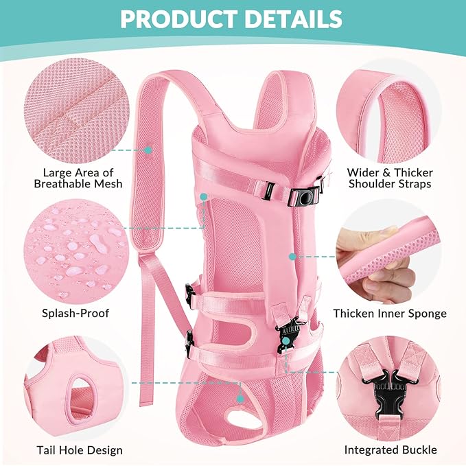 Lukovee Dog Backpack Carrier, Legs Out Easy-fit Dog Front Carrier for Small Medium Dogs, Adjustable Hands Free Dog Chest Carrier for Hiking Cycling (Pink,X-Large)