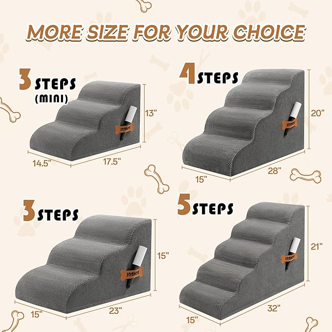 Romrol Dog Stairs Ramp for Beds Couches, 15.7” H 33D Extra Wide Pet Steps with Durable Non-Slip Waterproof Fabric Cover, Dog Slope Stairs for Small Dogs and Cats or Pets Friendly, 3-Tiers, Grey