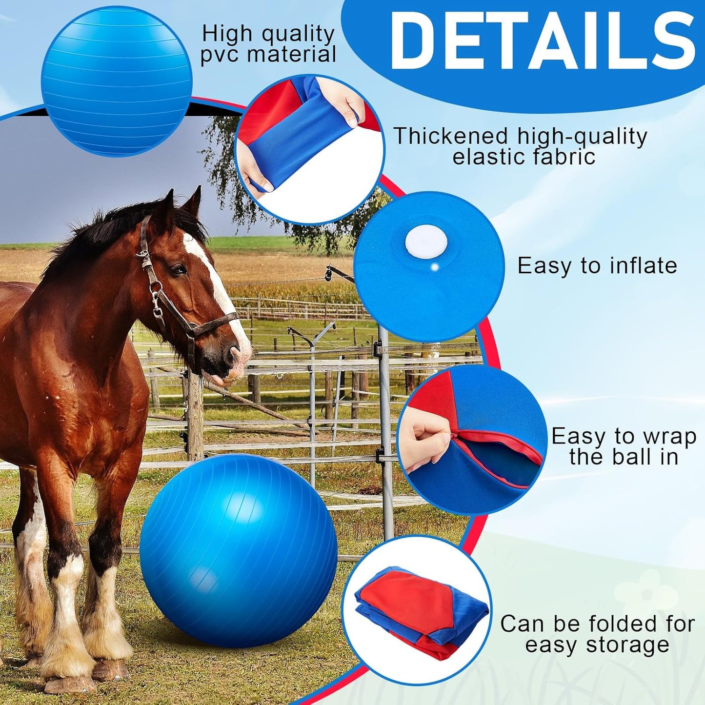 40inch Giant Herding Ball with Ball Cover Anti Burst Please Watch VCR for How to Inflation Horse Toys for Horses Stall Entertainment Play, Pump Included(Blue,Stylish)