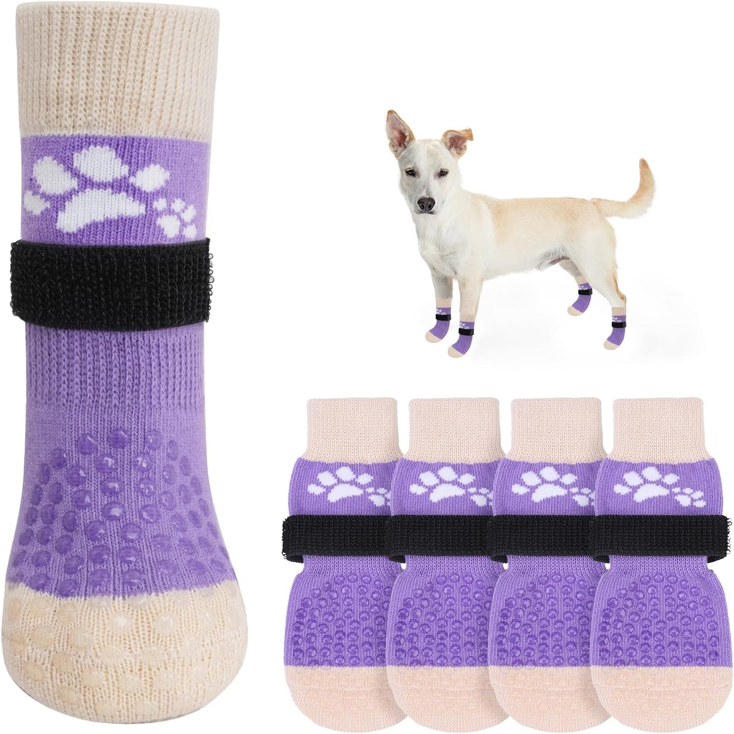 SCENEREAL Anti Slip Dog Sock to Prevent Licking Paws for Hardwood Floors, Boots & Paw Protector Shoes for Hot/Cold Pavement with Grippers, Double Sides Grips for Small Medium Large Senior Dogs, XS
