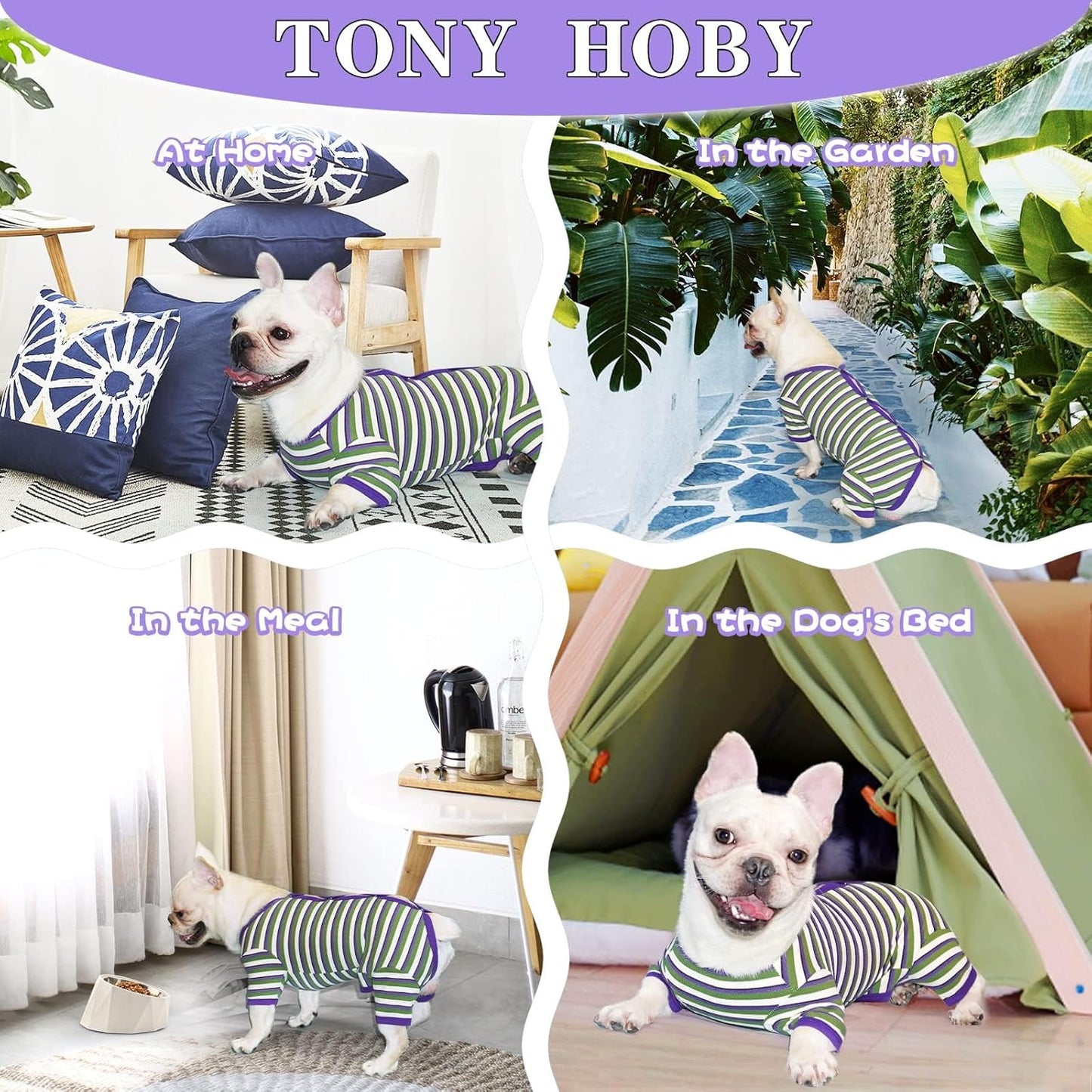 TONY HOBY Dog Pajamas, Knitted Dog Jumpsuit Shirt in Cold Weather, Dogs Surgical Recovery Suit for Small Medium Dogs (Purple&Green, Boy, M)