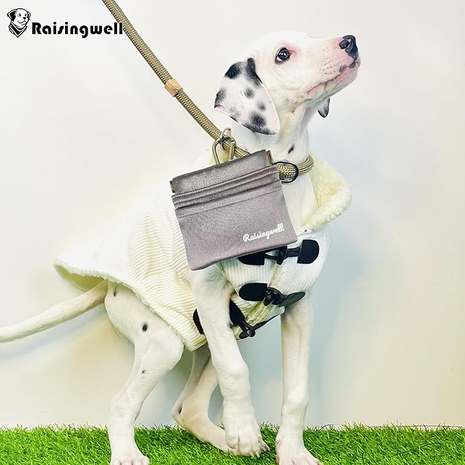 Dog Treat Pouch, Pocket Sized Pet Training Pouch, Hand Free Bronze Dog Walking Bag with Carabiner, Self-Closing Pet Feed Snack Reward, for Puppy Travel or Outdoor Use, NanoPTC