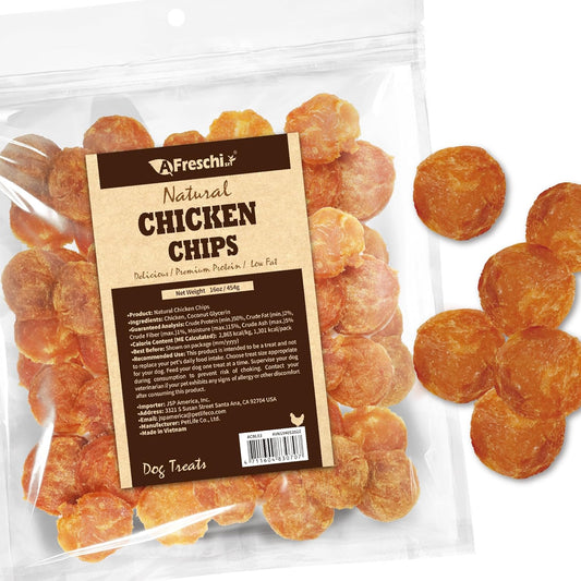 AFreschi Natural Chicken Chips 16 oz, Dog Treats, All Natural, Grain-Free, High-Protein, Low Fat, Healthy & Easily Digestible