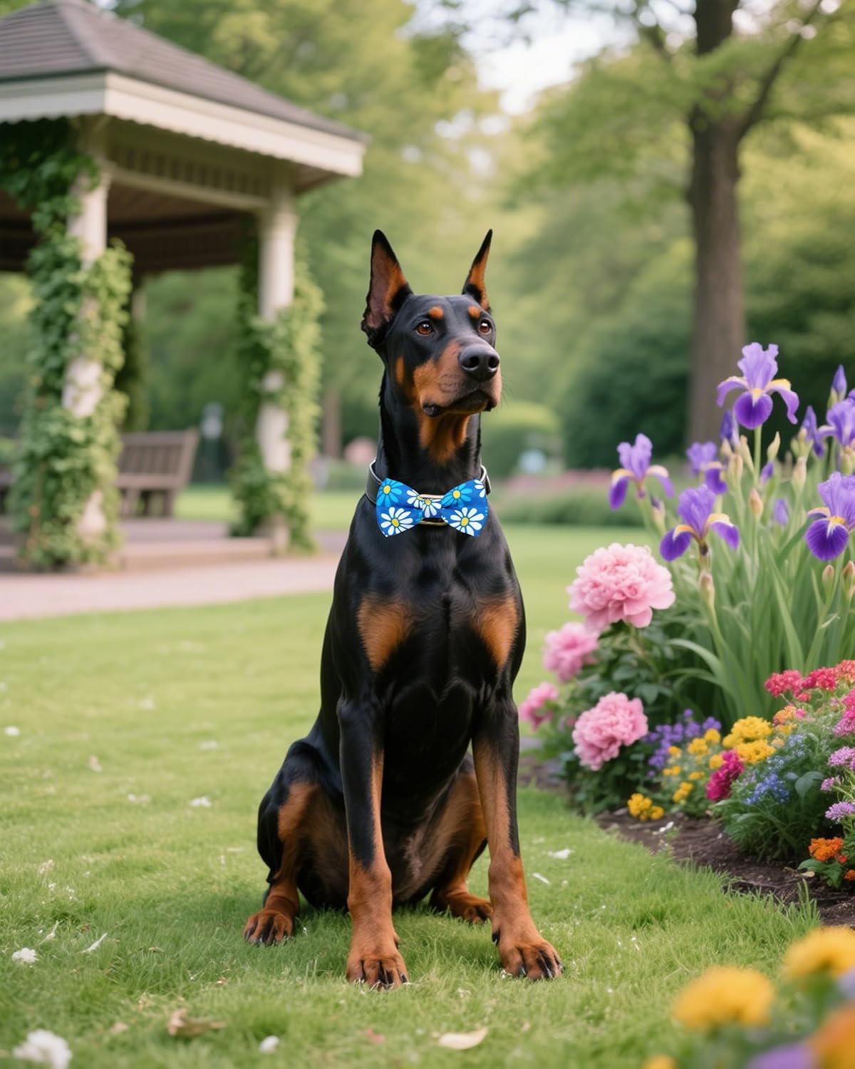 PET SHOW 10 Pack Floral Big Dog Bow Ties for Large Medium Dogs Sliding Collar Attachments Spring Bowties Sunflower Rose Bowknots Party Holiday Pet Grooming Accessories(Large)