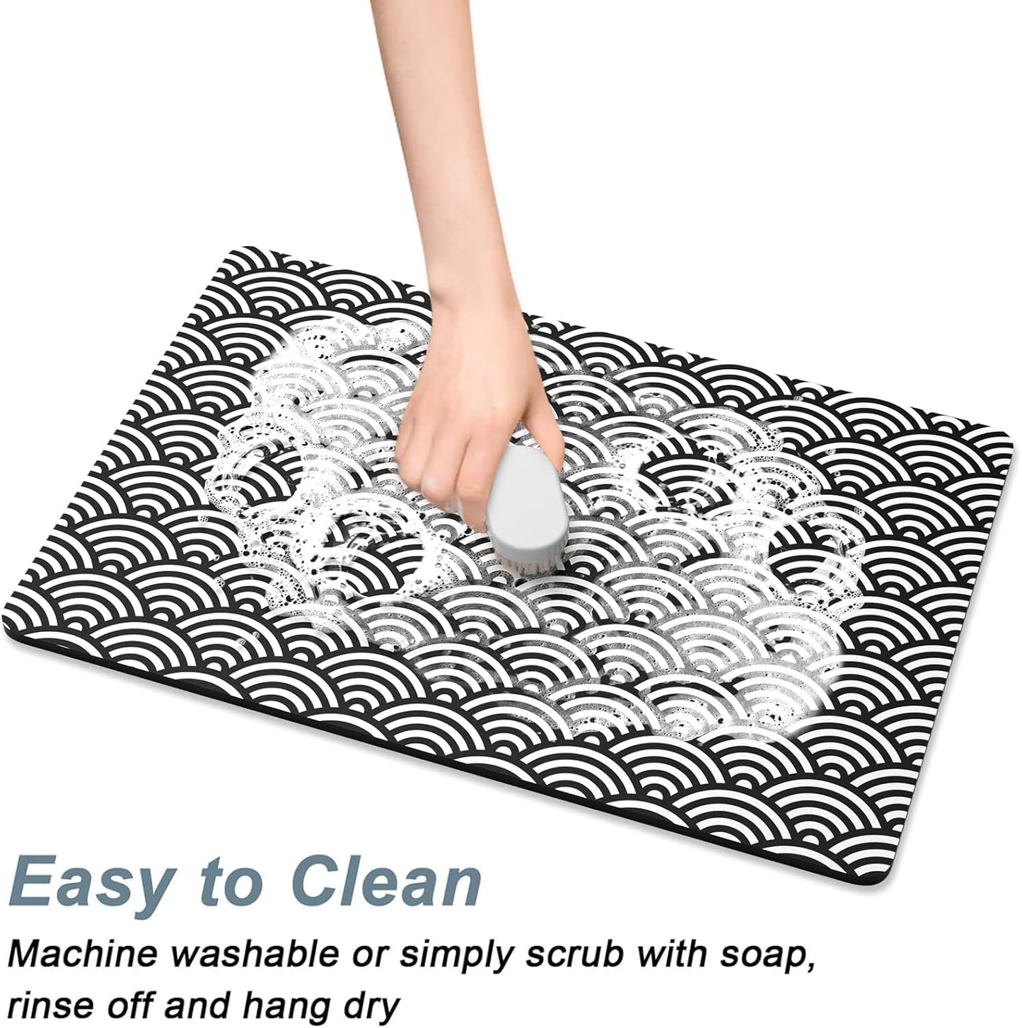 Rnivvi Dog Food Mat, 16" x 24" Absorbent Dog Cat Bowl Mat for Food and Water, Cute Anti-Slip Rubber Pet Feeding Rug Protect Floors, Puppy Placemat for Feeding & Watering Supplies,Gray Rounded Wave