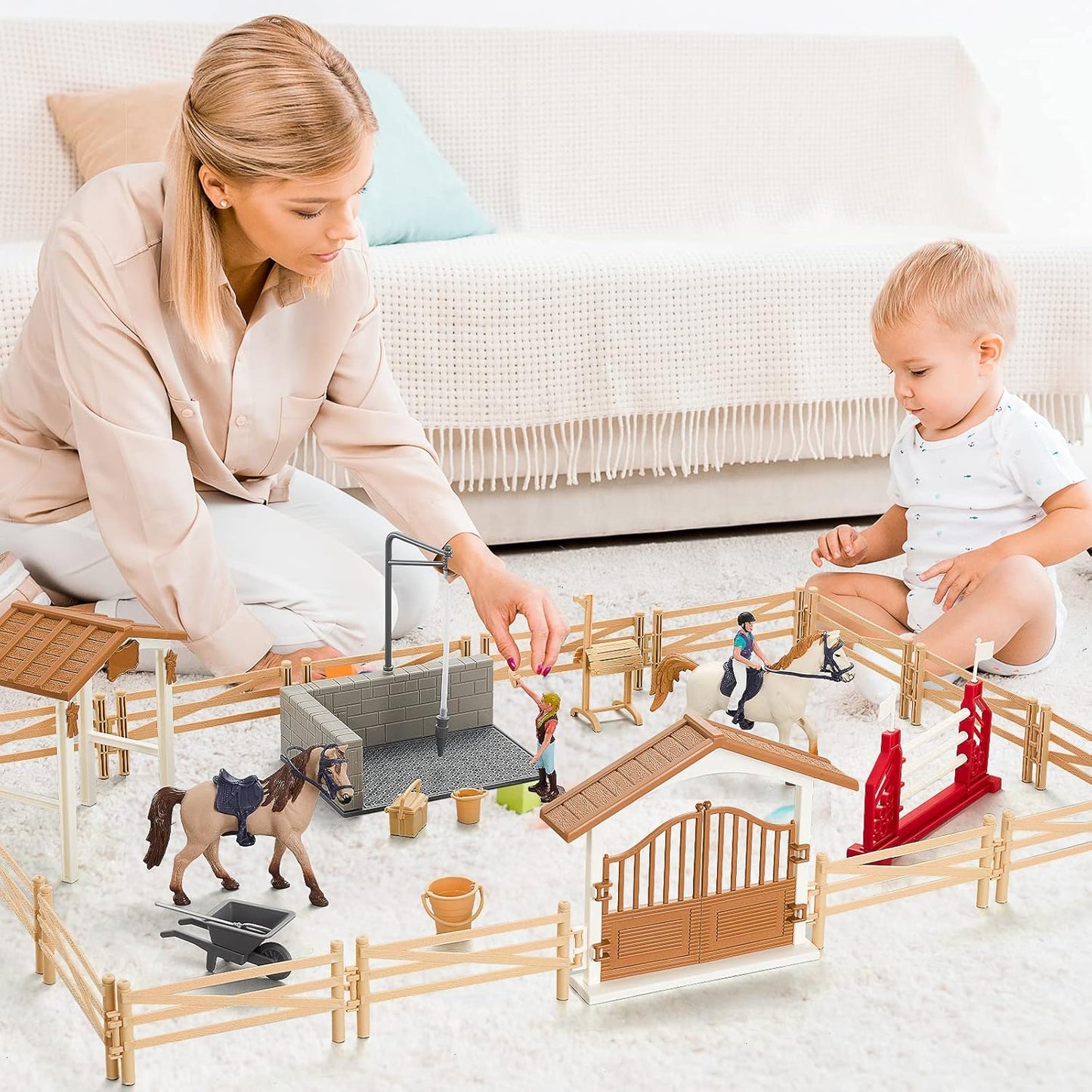 Peagrav Horse Stable Playset with Rider & Horses - Toy Figures for Boys & Girls, Ages 3-8