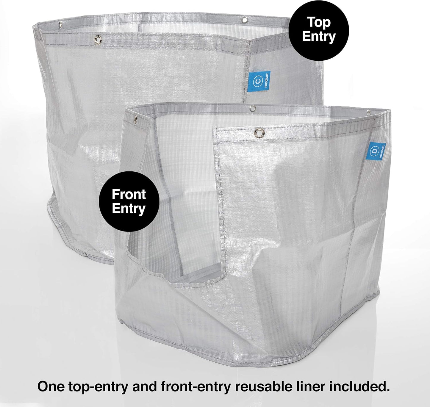 Modkat® XL Litter Box, Top or Front-Entry Configurable, Full Height Seamless Base, Reusable Litter Liners, Sifting Litter Scoop, 2X Bamboo Charcoal Filters - Gray