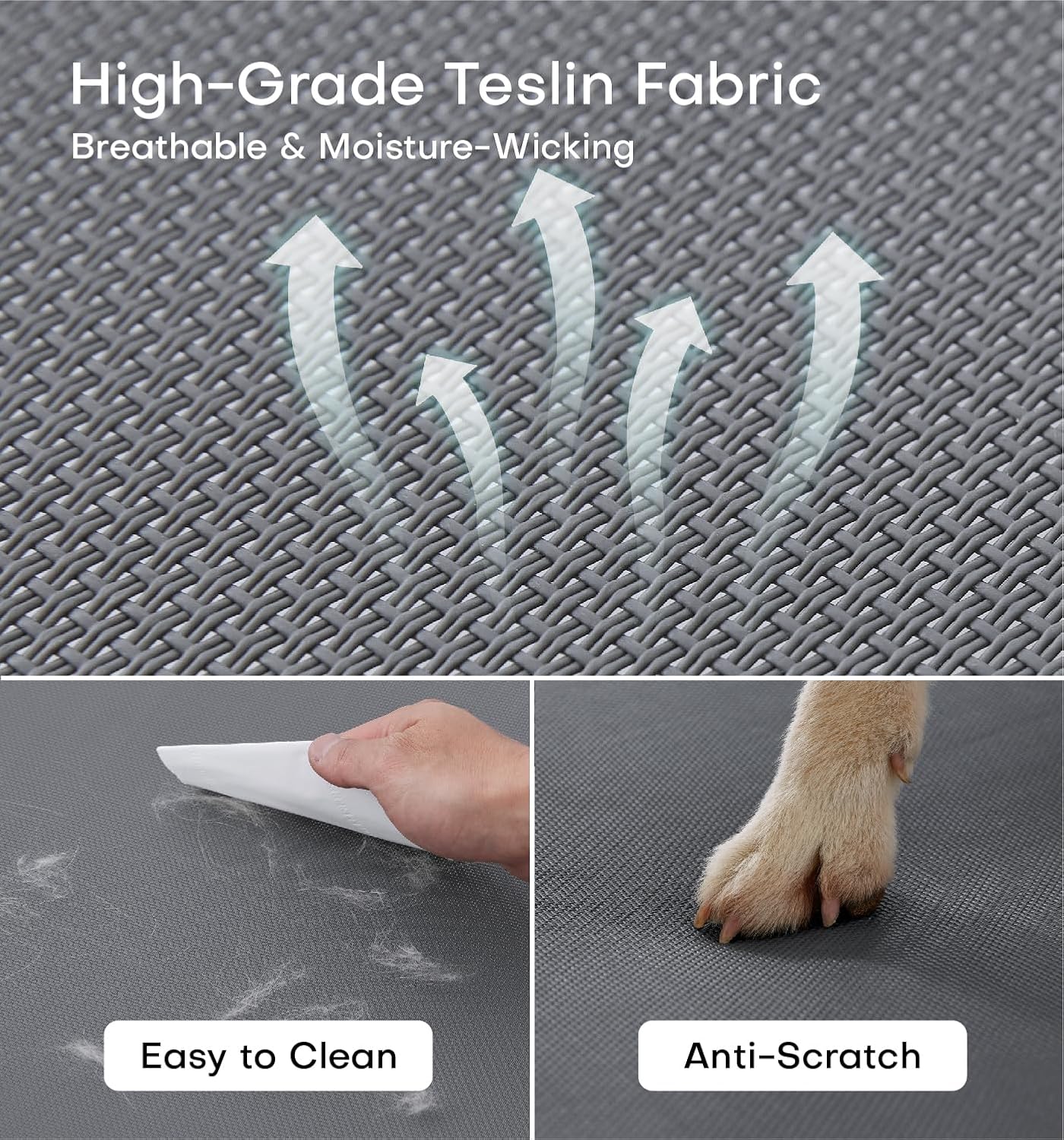 Made4Pets Outdoor Elevated Dog Bed for Large Dogs - Cooling Raised Pet Cot with Skid-Resistant Feet, Tool-Free Setup, Chew-Resistant Frame, Washable Mesh Hammock, Indoor & Outdoor Use, 42"x28", Gray