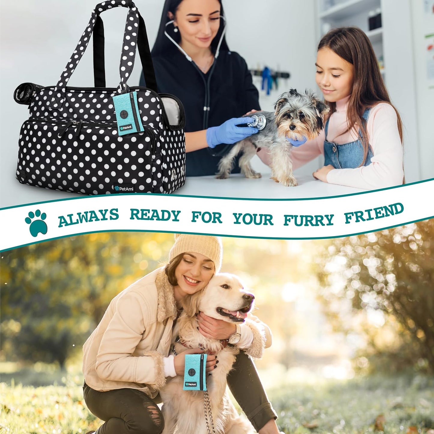 PetAmi Dog Poop Bag Holder for Leash, Dog Waste Bag Dispenser with Clip, Doggy Walking Accessories with Trash Bag Roll, Blue 1 Pack