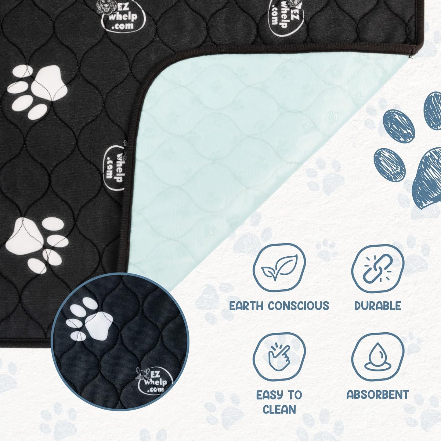 EZwhelp Reusable Dog Pee Pads, Washable Waterproof Mats for Dog Potty Training or Whelping Pads, 48x60 Inch, 2 Pack