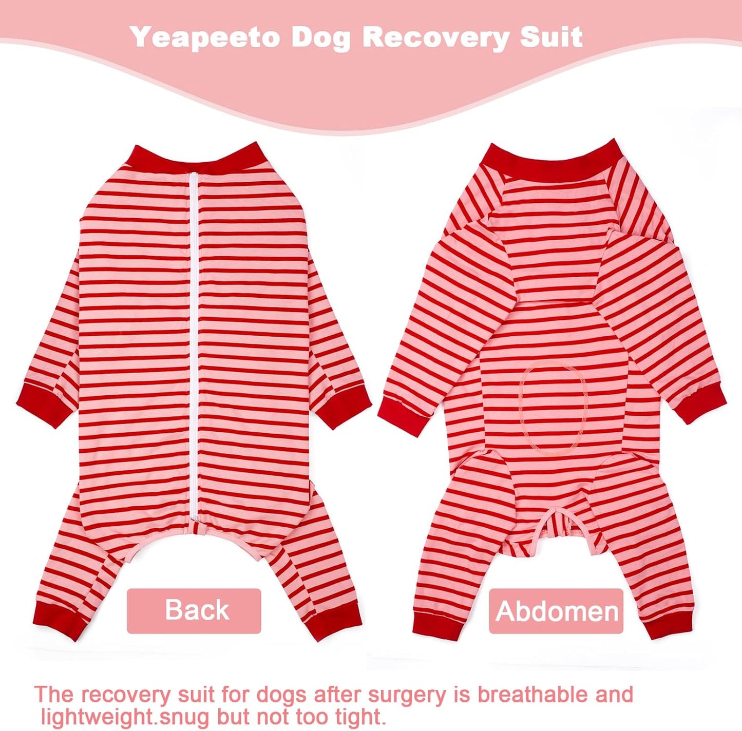 Yeapeeto Dog Onesie Surgery Recovery Suit for Large Medium Bodysuit Dogs Pajamas PJS Full Body for Shedding, Prevent Licking, Wound Protection, Cone Alternative… (Red Pink, 3XL)