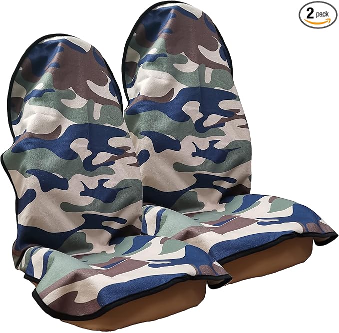 Car Seat Cover Protector Front Seats,for Gym Workout,Running,Swimming,Beach and Hiking,Waterproof Sweat Towel Bucket Seat Covers for Cars SUV Trucks (Camouflage, 2Pcs)