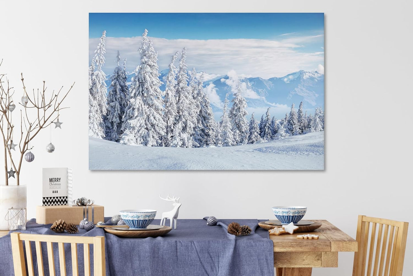 Nature Wall Art Prints - Ocean Forest Mountain Lake Canvas Landscapes - Small to Extra Large Living Room Bedroom Kitchen Bathroom Décor (Snow Covered Trees on Mountain, 24L" x 36W")