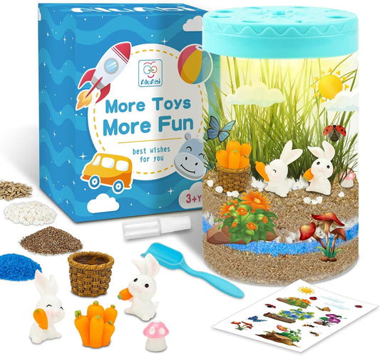 Easter Light Up Bunny Terrarium Kit for Kids,Rabbit Gardening Kit for Boys Girls,DIY Creative STEM Science Kits Educational Toy, Arts Crafts Activity, Birthday Gifts for Ages 4 5 6 7 8-12