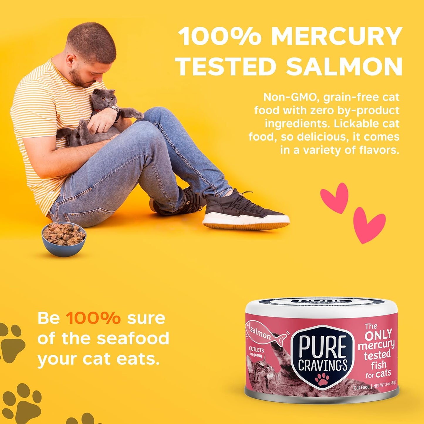 Wet Cat Food Canned Salmon Cutlets in Gravy, 100% Mercury-Tested, Moist Can Fish for Cats, Grain-Free, Protein, Non-GMO, Pack of 12