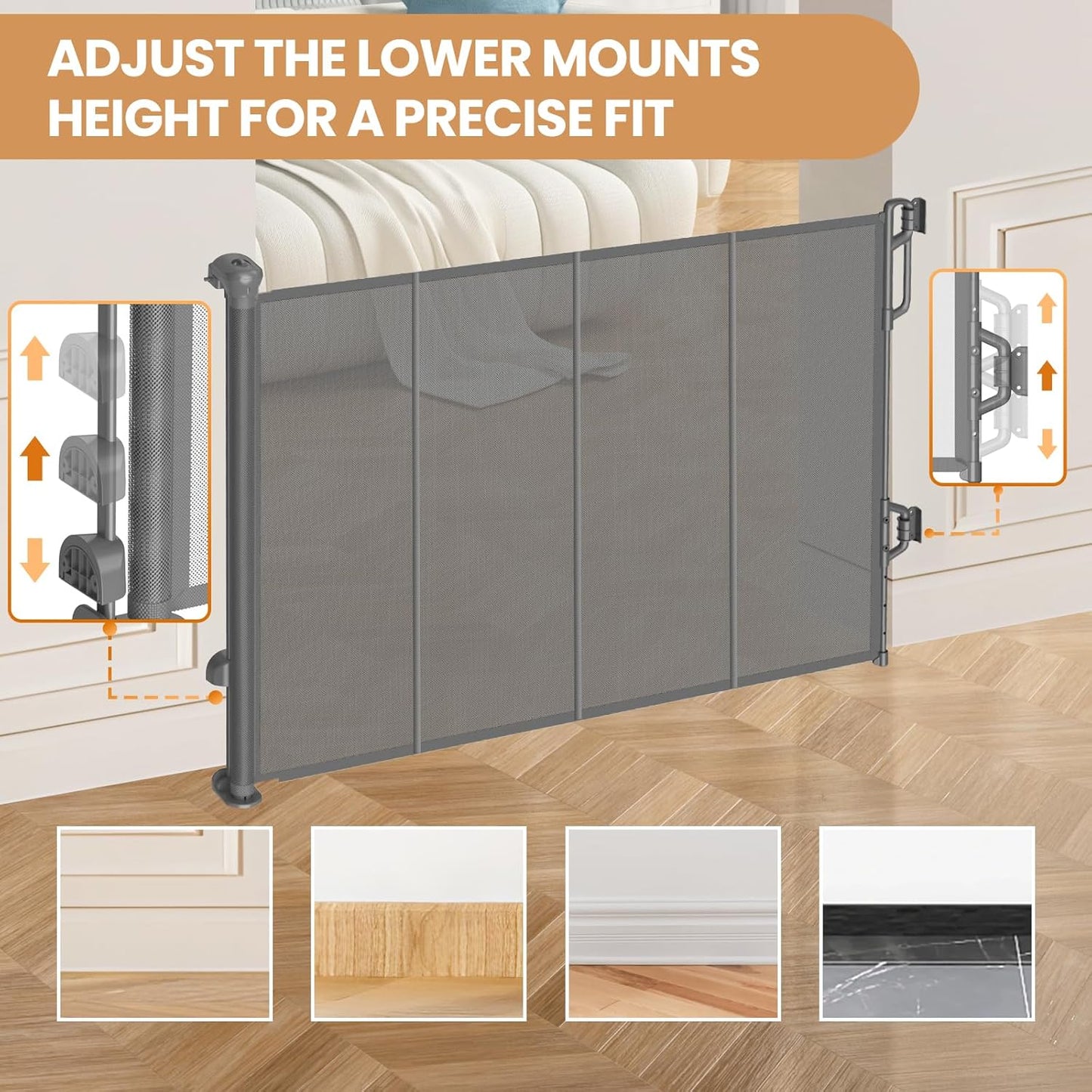 Reinforced Retractable Baby Gate, Mesh Dog Gate, Child Safety Gate for Doorways, Stairs, Hallways, Indoor/Outdoor, Wide Openings -33.5" Tall, Width up to 55" Gray