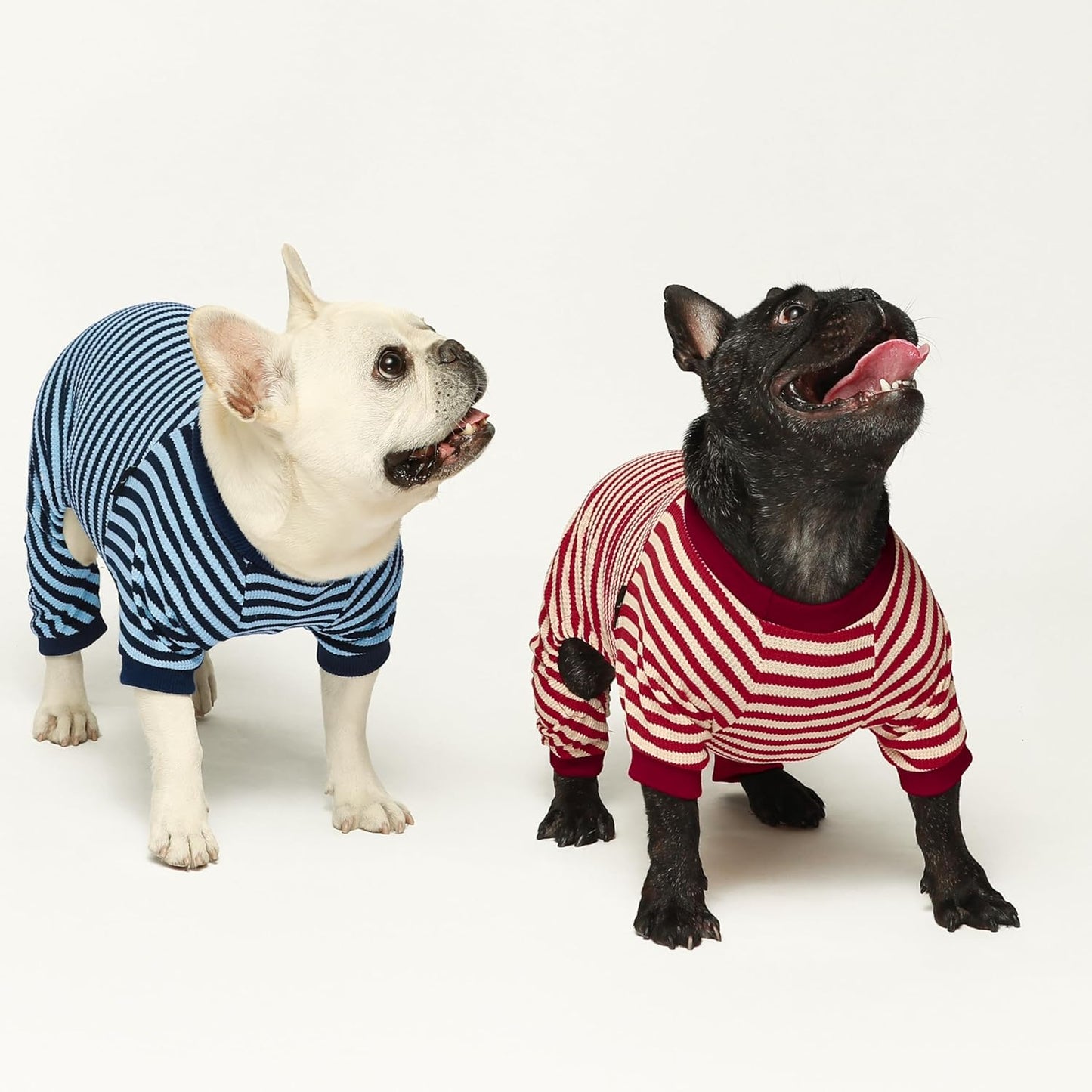 Fitwarm Red and White Striped Dog Pajamas, Waffle Dog Clothes for Small Dogs Girl Boy, Puppy Onesie with Feet, Pet Christmas Outfit, Large