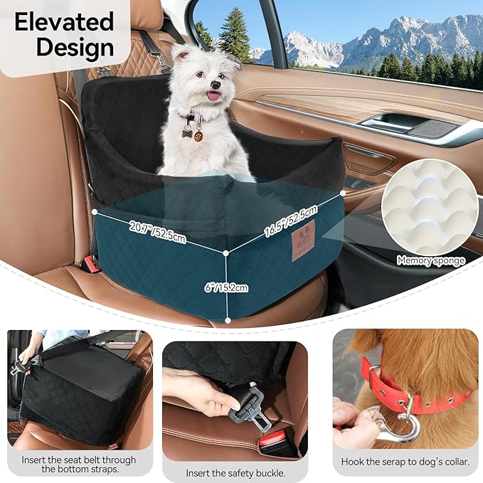 Dog Car Seat for Small/Medium Dogs, Dog Booster Car Seats with Thick Cushion for Dogs Under 35lbs, Detachable Washable Pet Car Seat with Storage Pockets, 2 Safety Belts(Black)