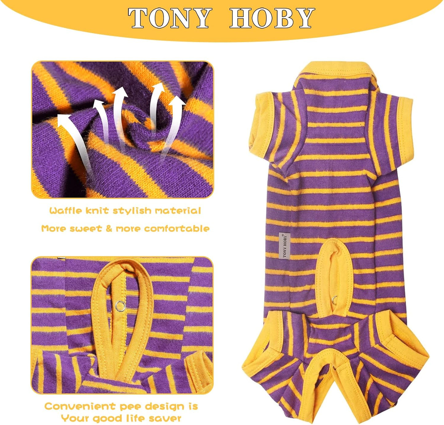 TONY HOBY Dog Pajamas, Male Dogs Warm Pajama with Thermal, Dog Jumpsuit Pajamas for Small Medium Dogs (Purple&Yellow, Boy, XL)