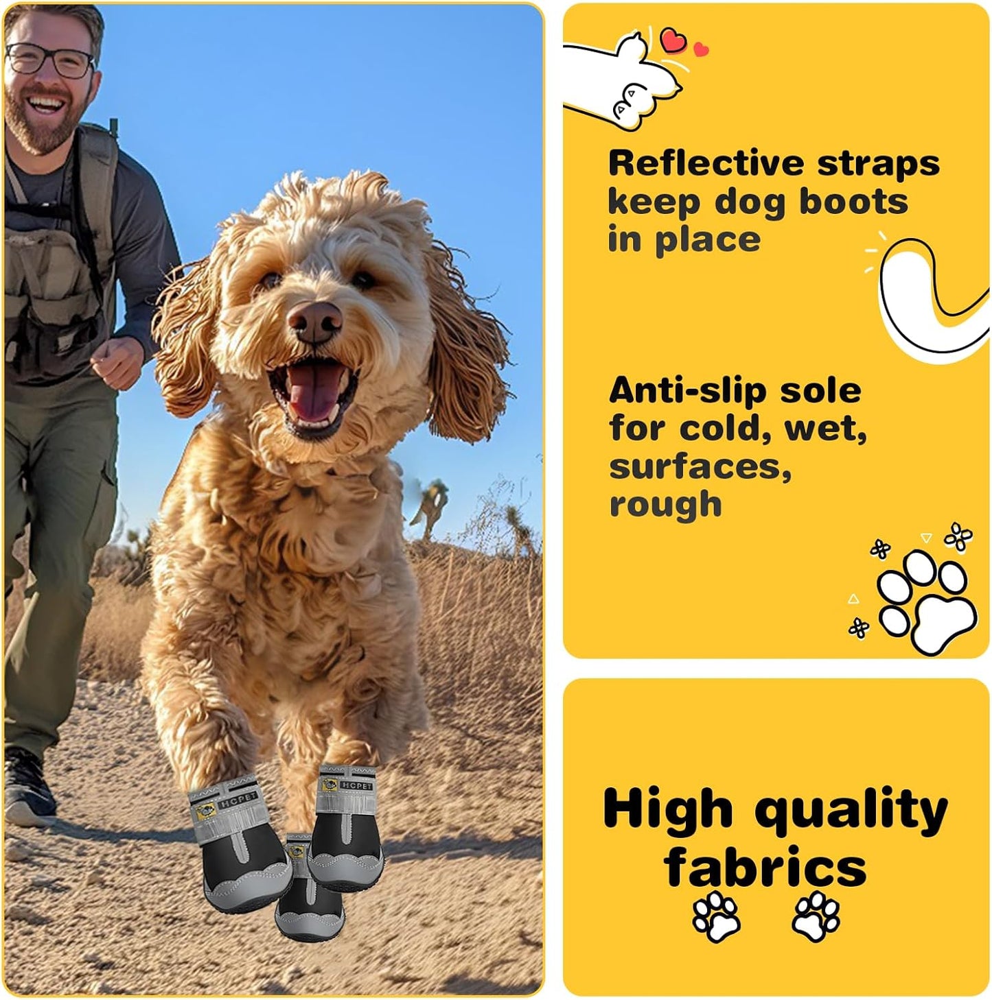 Hcpet Dog Boots Waterproof Dog Shoes for Medium Large Dogs, Anti-Slip Dog Booties Paw Protector for for Hot Pavement Winter Snow Hiking with Reflective Straps 4PCS, 8 (width 2.75 inch) for 74-91 lbs