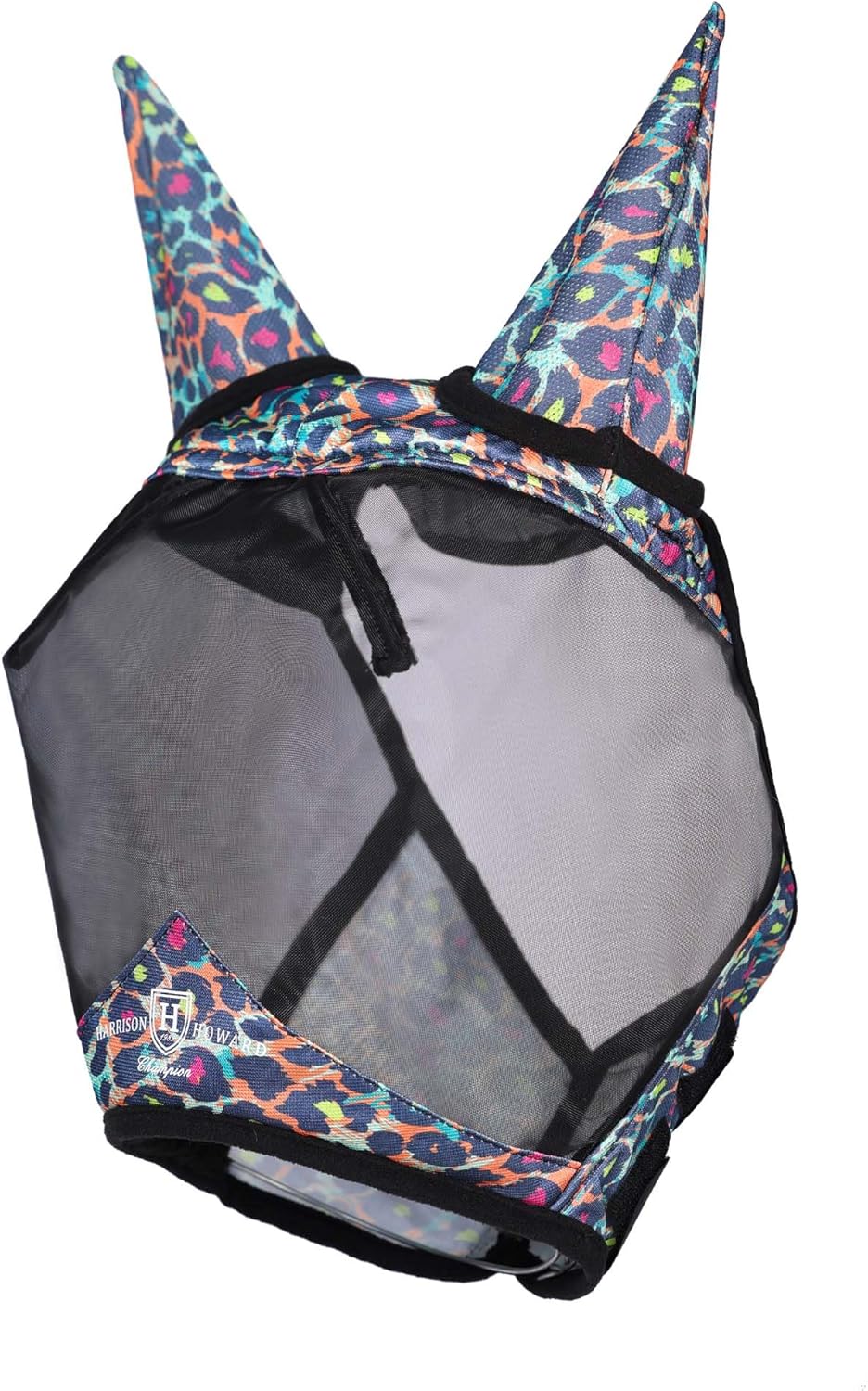 Harrison Howard Pro LumiVista Horse Half Face Fly Mask Large Eye Space with Ears UV Protection for Horse Iridescent Prints M