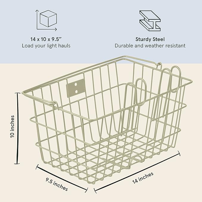 Retrospec Apollo-Lite Lift-Off Bike Basket - Detachable Steel Handlebar Basket with Carrying Handle for Commuting, Shopping & Beach Trips - 14.5in x 9.5in Weather-Resistant Biking Gear