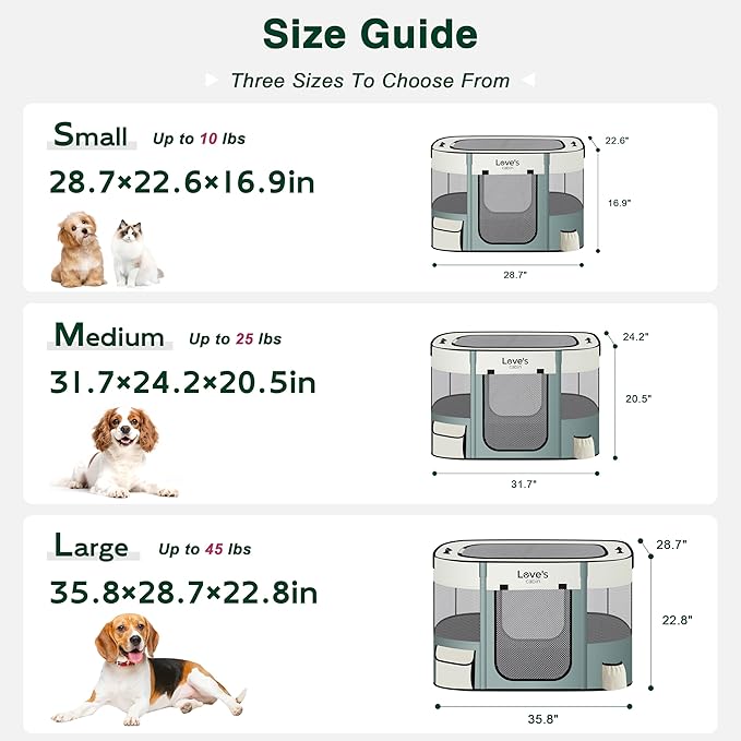 Love's cabin Pet Puppy Dog Playpen, Medium Dog Tent Crates Cage Indoor/Outdoor, Portable Exercise Playpen for Cat, Foldable Pop Up Dog Kennel Playpen with Carring Case (M, Gray Green)