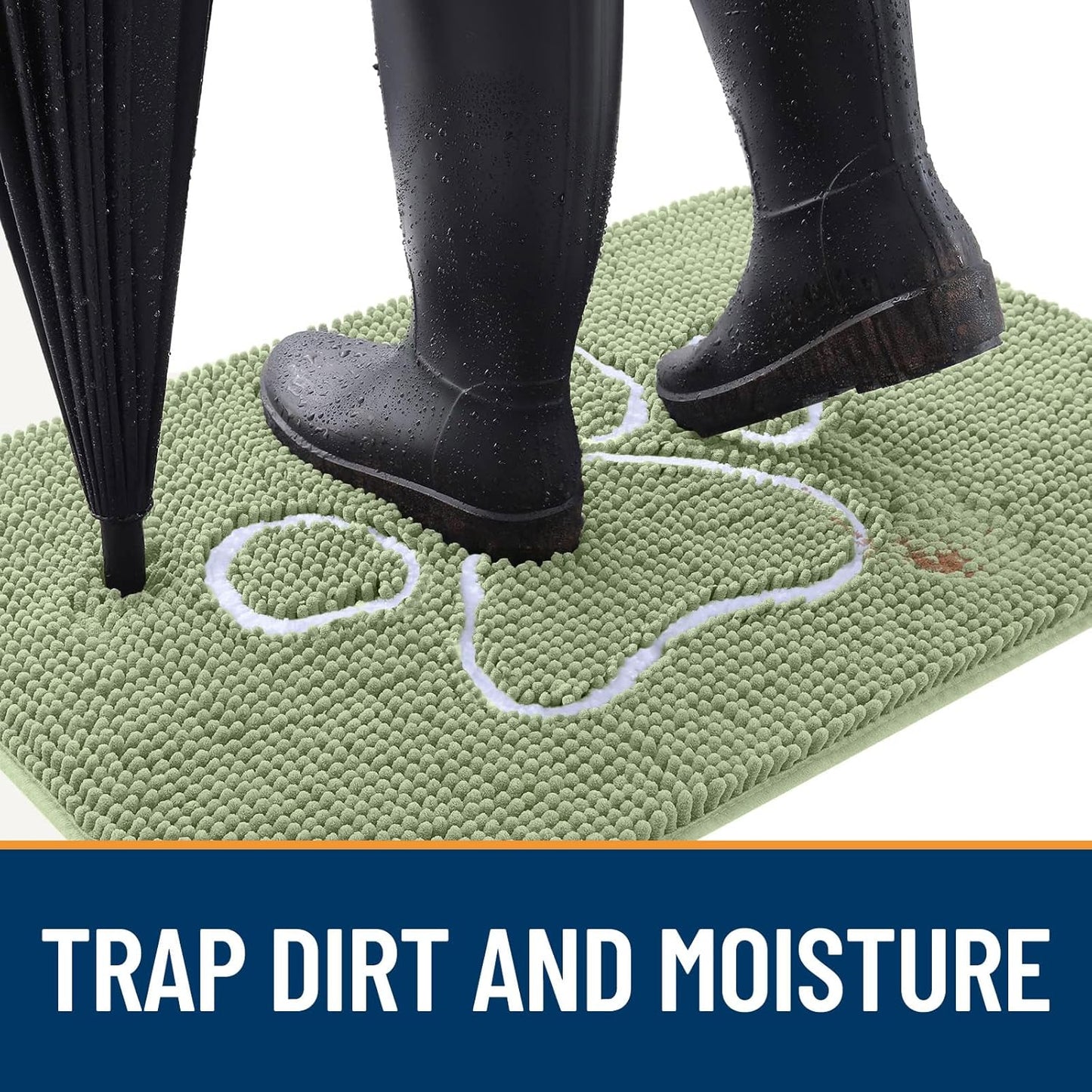 OLANLY Door Mat for Muddy Dog Paws 48x30, Ultra Absorbent Chenille Mud Doormat with Paw Print Design, Non-Slip Washable Doormat for Indoor Entryway, Quick-Dry Pet Bed Mats for Dirty Dogs, Sage Green