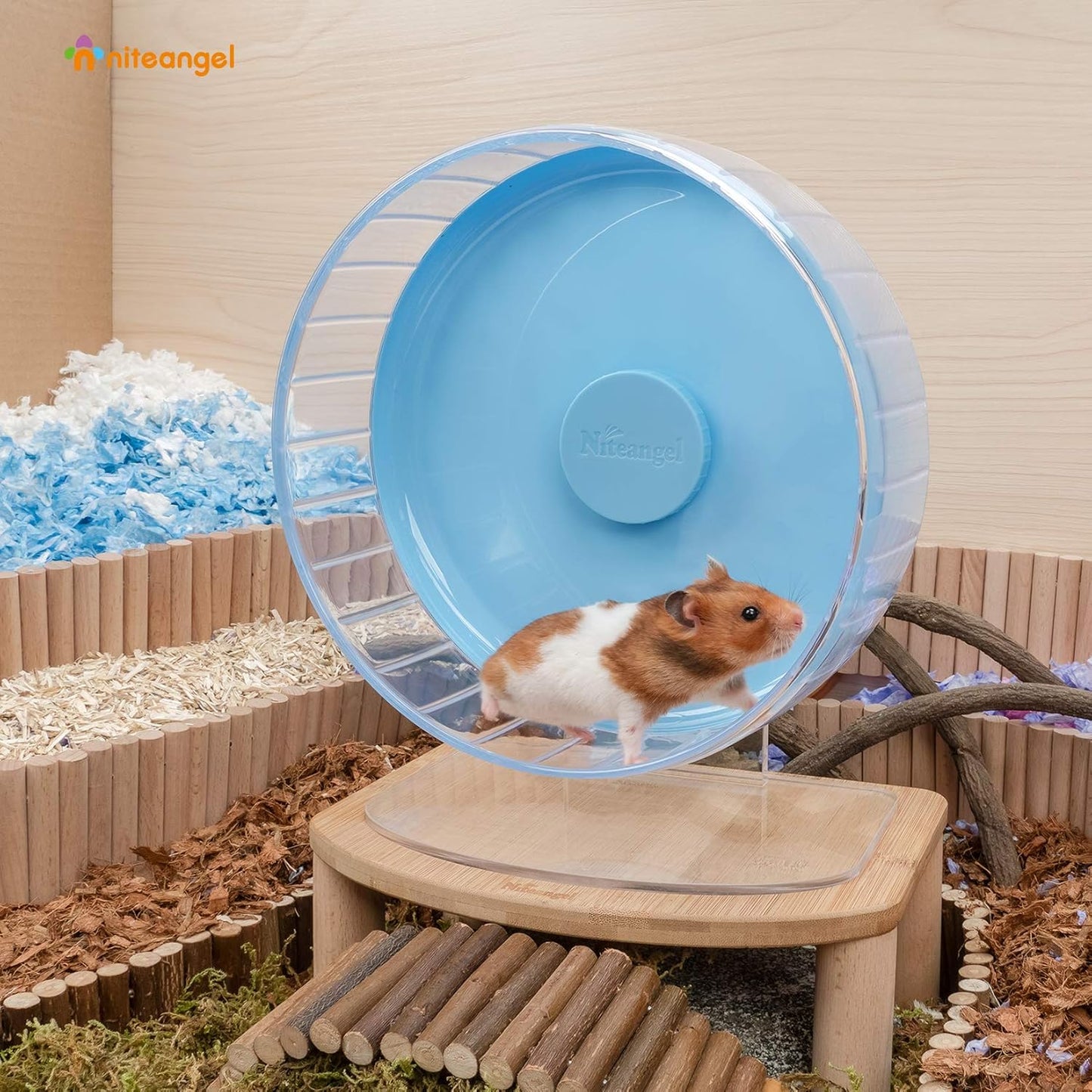 Niteangel Super-Silent Hamster Exercise Wheels: - Quiet Spinner Hamster Running Wheels with Adjustable Stand for Hamsters Gerbils Mice Or Other Small Animals (M, Light Blue)