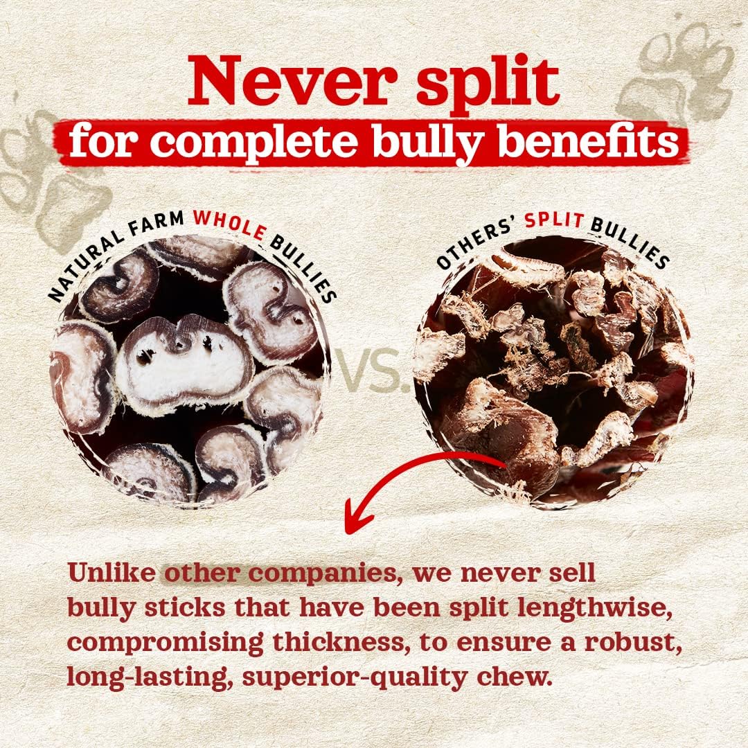Natural Farm Odor-Free Bully Sticks (2-4”, 8oz) All-Natural Long-Lasting Chews, 100% Beef Pizzle, Grass-Fed, Grain-Free, Hormone-Free, Protein for Muscle Development & Energy, Perfect for Small Dogs