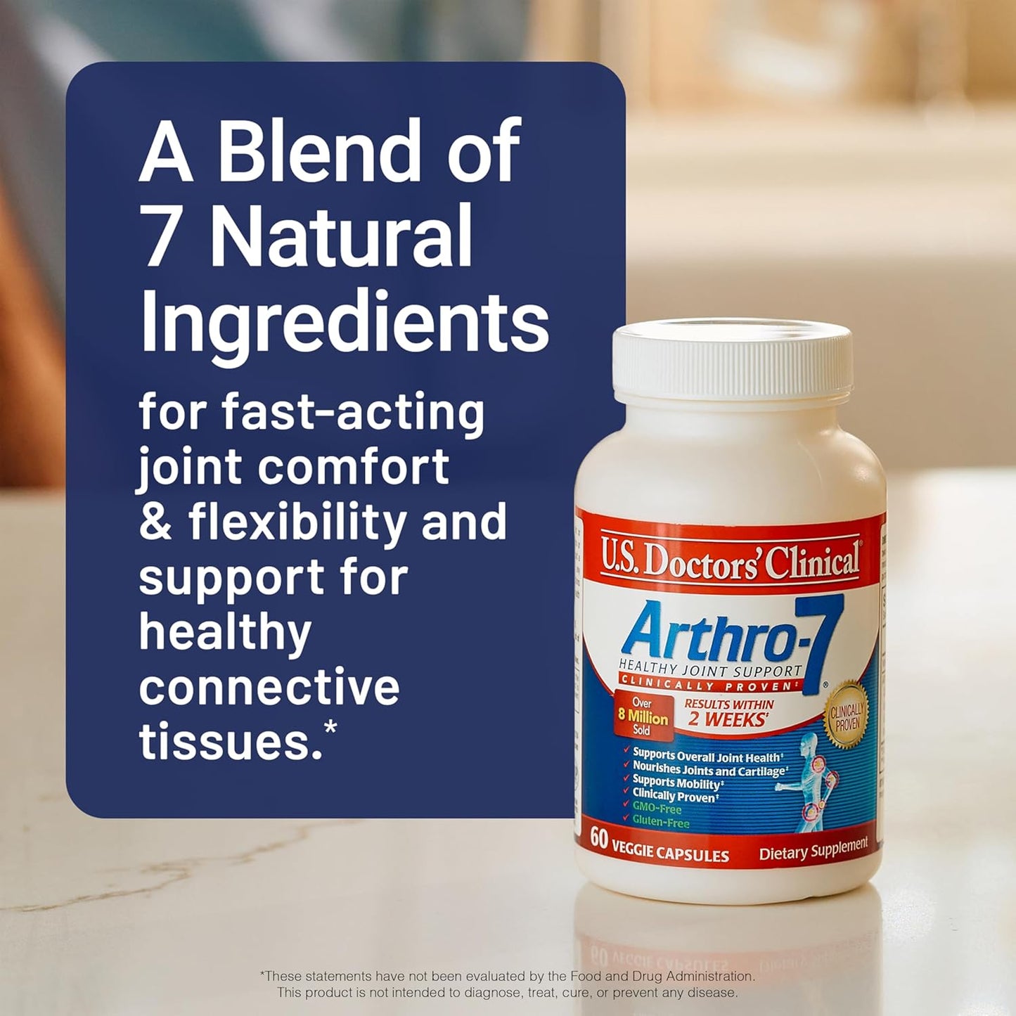 U.S. Doctors’ Clinical Arthro-7 - Clinically Proven Joint Support Complex with Turmeric, MSM, Collagen, Bromelain for Flexibility, Mobility, and Strong Cartilage - 60 Capsules - 15/30-Day Supply