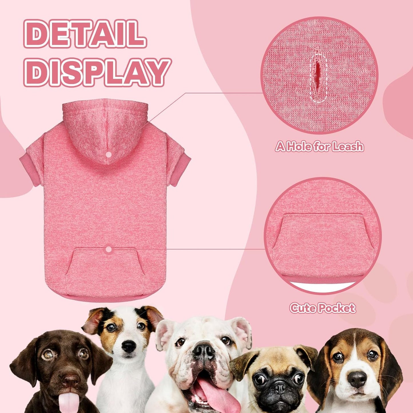 Dog Sweaters for Large Dogs Dog Hoodie Fleece Dog Sweater Soft Dog Clothes Sweatshirt with Pocket Dog Hoodie for Large Dogs(Pink&XXL)
