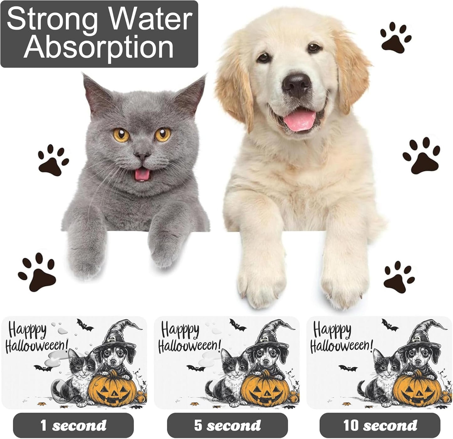 Halloween Cat Dachshund Dog Cat Food Mat-Absorbent Placemat for Food and Water Bowl, Waterproof Non Slip Rubber Backing Dog Food Mats for Floors, Pet Supplies 16 * 24 inch